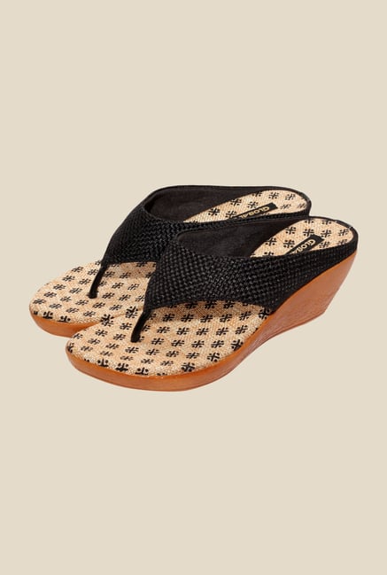 Global Step Black Wedge Heeled Thong Sandals Global Step Black Wedge Heeled Thong Sandals