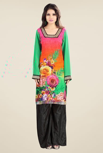 Triveni Multicolor Floral Printed Cotton Satin Kurta Triveni Multicolor Floral Printed Cotton Satin Kurta