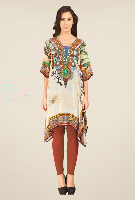 Triveni Cream Printed Faux Georgette Kurta Triveni Cream Printed Faux Georgette Kurta
