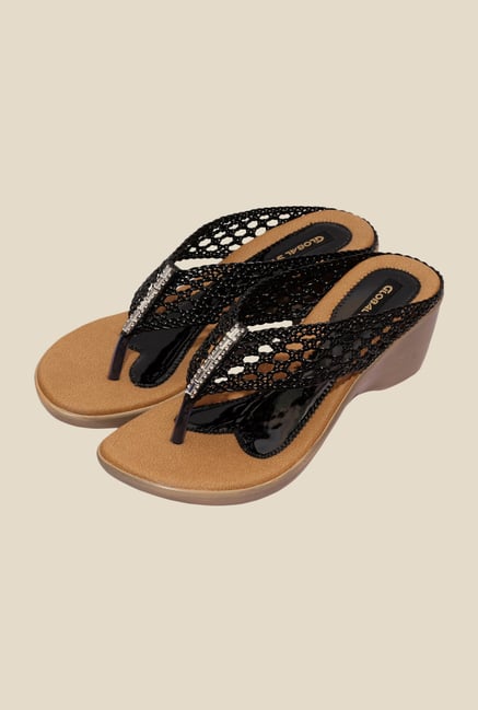 Global Step Black Wedge Heeled Thong Sandals Global Step Black Wedge Heeled Thong Sandals