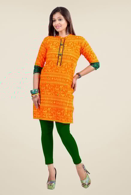 Triveni Orange Printed Kurta Triveni Orange Printed Kurta