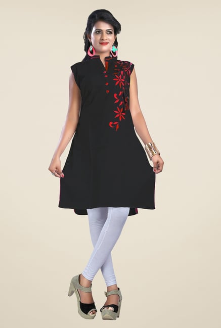 Triveni Black Floral Print Kurta Triveni Black Floral Print Kurta