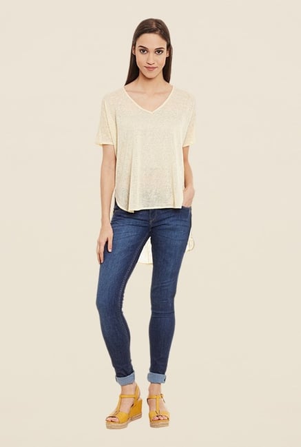 Femella Beige High Low Textured Top Femella Beige High Low Textured Top
