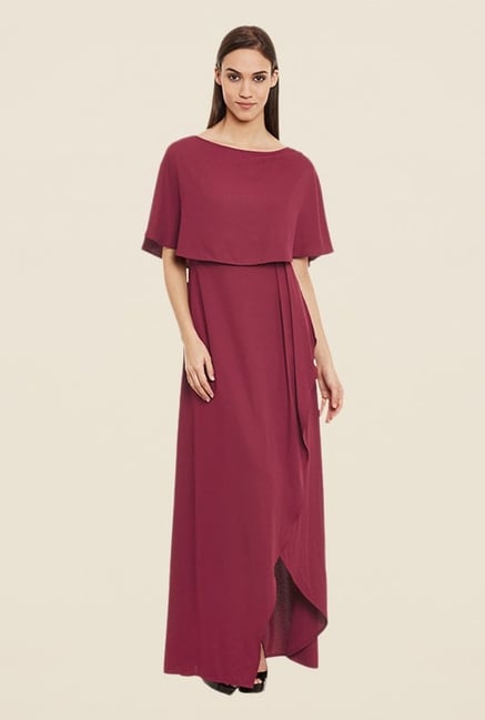 Femella Maroon Front Slit Dress Femella Maroon Front Slit Dress