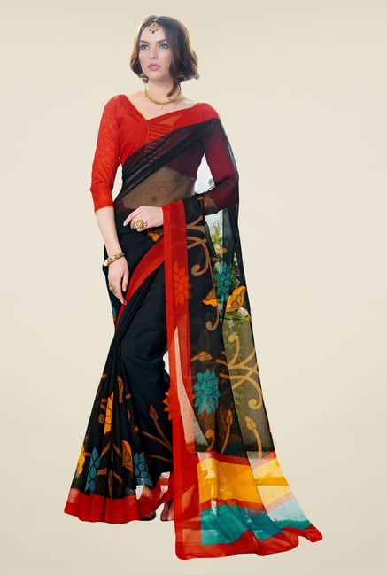 Triveni Black Printed Supernet Saree Triveni Black Printed Supernet Saree