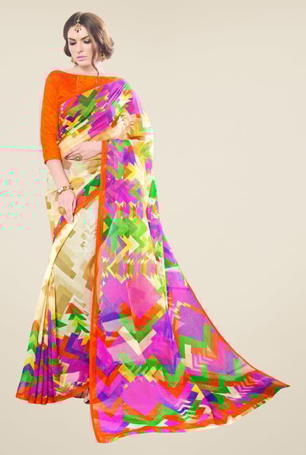 Triveni Multicolor Printed Supernet Saree Triveni Multicolor Printed Supernet Saree