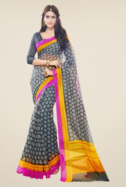 Triveni Grey Printed Supernet Saree Triveni Grey Printed Supernet Saree