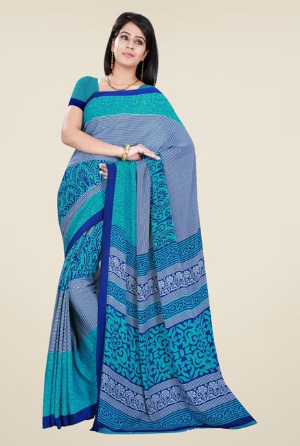 Triveni Teal & Blue Printed Crepe Saree Triveni Teal & Blue Printed Crepe Saree