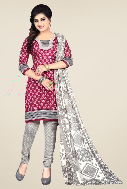 Triveni Magenta & Grey Printed Dress Material Triveni Magenta & Grey Printed Dress Material