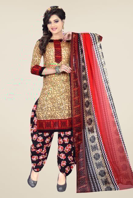 Triveni Beige & Black Printed Dress Material Triveni Beige & Black Printed Dress Material