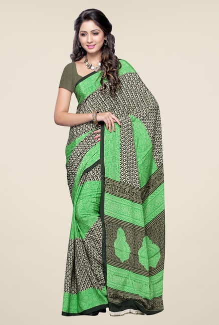 Triveni Olive Printed Crepe Saree Triveni Olive Printed Crepe Saree