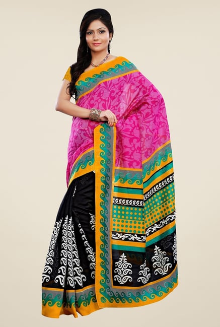 Triveni Black & Pink Printed Art Silk Saree Triveni Black & Pink Printed Art Silk Saree
