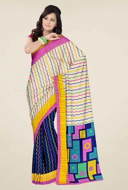 Triveni Navy & Beige Printed Art Silk Saree Triveni Navy & Beige Printed Art Silk Saree