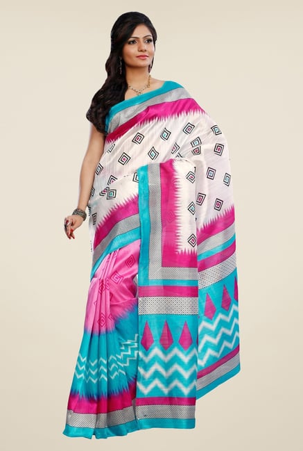 Triveni Pink & Blue Printed Art Silk Saree Triveni Pink & Blue Printed Art Silk Saree