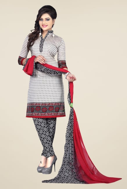 Triveni White & Black Printed Dress Material Triveni White & Black Printed Dress Material