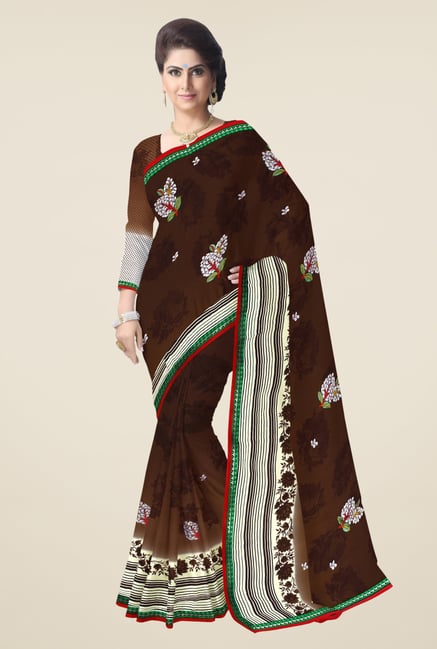 Triveni Brown Printed Faux Georgette Saree Triveni Brown Printed Faux Georgette Saree