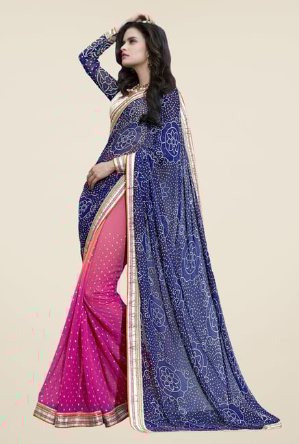 Triveni Magenta & Blue Bandhani Faux Georgette Saree Triveni Magenta & Blue Bandhani Faux Georgette Saree