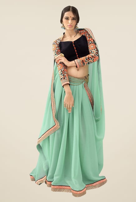 Triveni Green Solid Shimmer & Faux Georgette Saree Triveni Green Solid Shimmer & Faux Georgette Saree