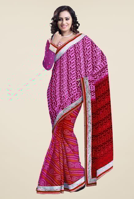 Triveni Magenta & Red Bandhani Faux Georgette Saree Triveni Magenta & Red Bandhani Faux Georgette Saree