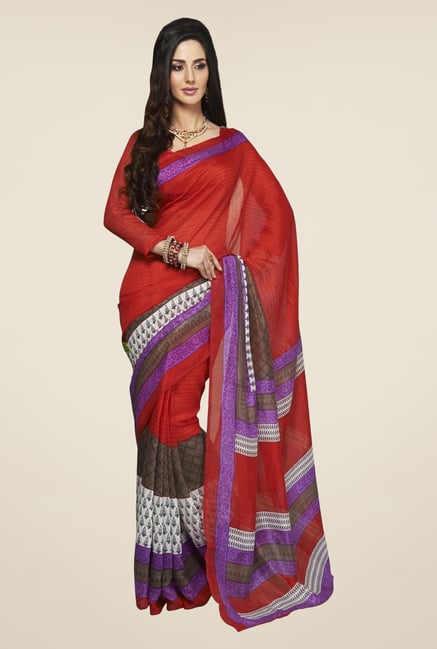 Triveni Maroon Printed Art Silk Saree Triveni Maroon Printed Art Silk Saree