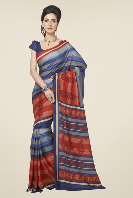 Triveni Navy & Maroon Striped Art Silk Saree Triveni Navy & Maroon Striped Art Silk Saree
