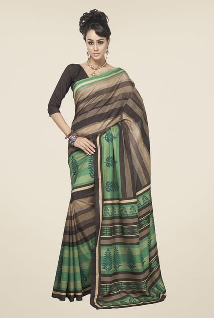 Triveni Brown & Green Printed Art Silk Saree Triveni Brown & Green Printed Art Silk Saree