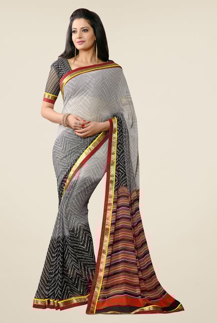 Triveni Grey Printed Faux Georgette Saree Triveni Grey Printed Faux Georgette Saree
