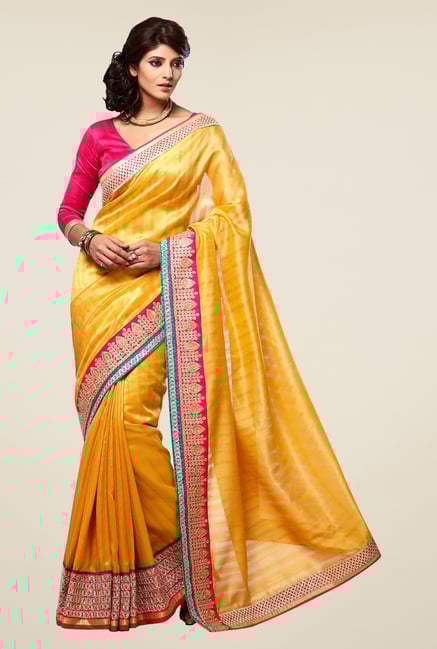 Triveni Yellow Embroidered Manipuri Silk Saree Triveni Yellow Embroidered Manipuri Silk Saree