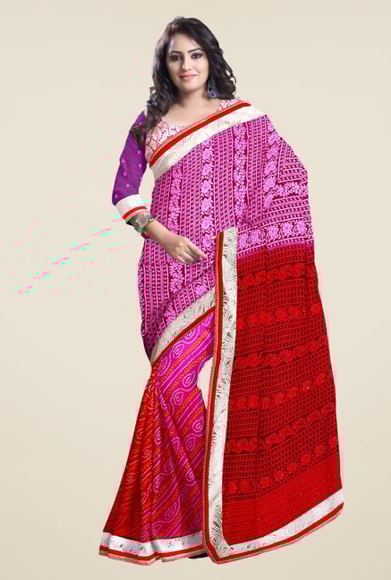 Triveni Magenta & Red Bandhani Faux Georgette Saree Triveni Magenta & Red Bandhani Faux Georgette Saree