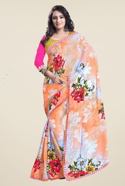 Triveni Orange Printed Faux Georgette Saree Triveni Orange Printed Faux Georgette Saree