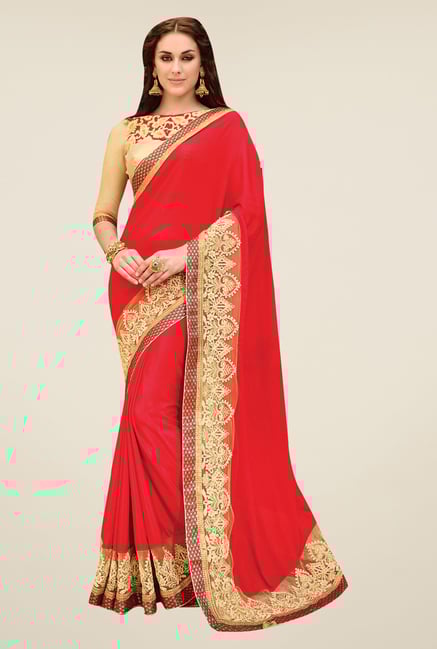 Triveni Coral Embroidered Faux Georgette Art Silk Saree Triveni Coral Embroidered Faux Georgette Art Silk Saree