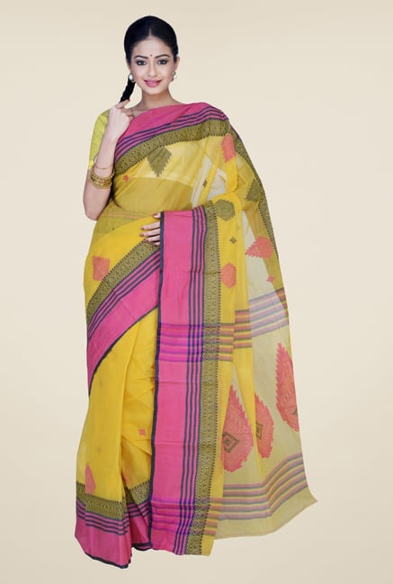 Triveni Yellow Printed Cotton Saree Triveni Yellow Printed Cotton Saree