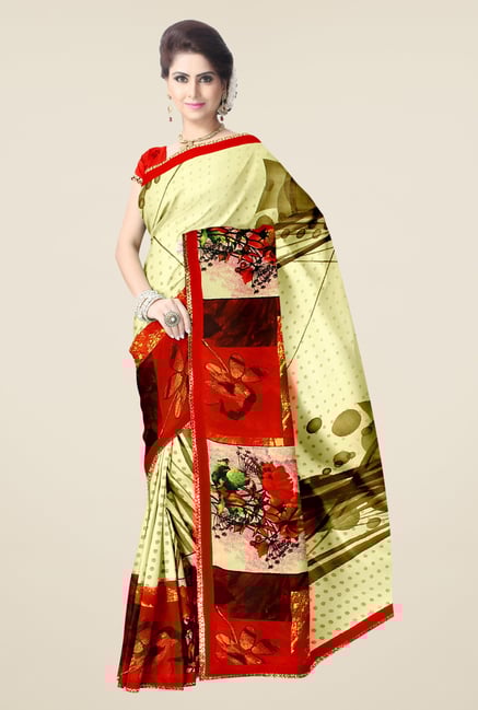 Triveni Olive & Red Printed Faux Georgette Saree Triveni Olive & Red Printed Faux Georgette Saree