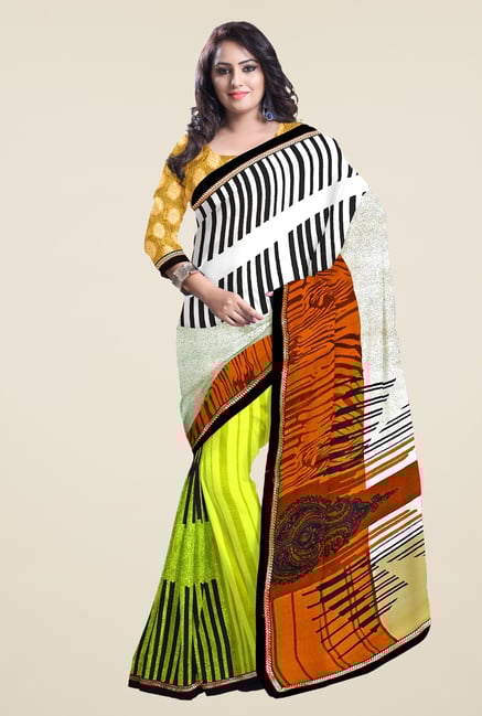 Triveni Lime Striped Faux Georgette Saree Triveni Lime Striped Faux Georgette Saree