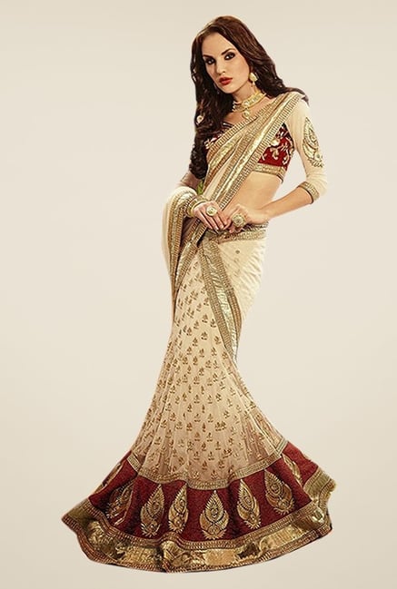 Triveni Beige Resham Embroidered Saree Triveni Beige Resham Embroidered Saree