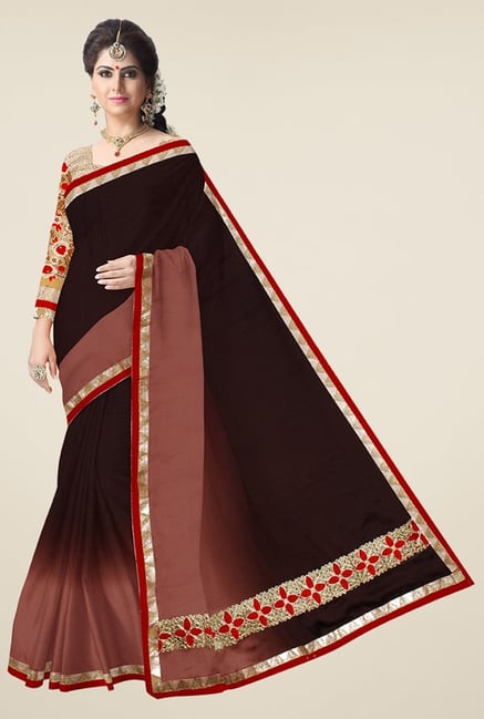 Triveni Brown Solid Satin Saree Triveni Brown Solid Satin Saree