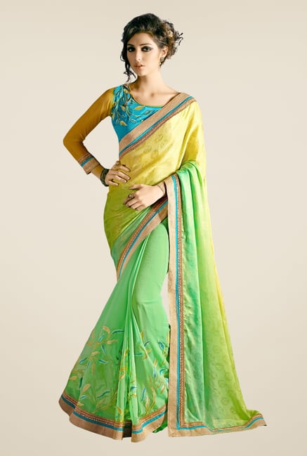 Triveni Green & Yellow Printed Faux Georgette Saree Triveni Green & Yellow Printed Faux Georgette Saree