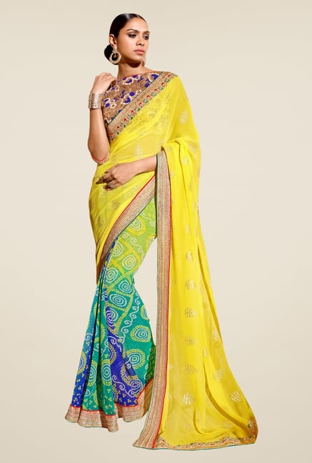 Triveni Green & Yellow Bandhani Faux Georgette Saree Triveni Green & Yellow Bandhani Faux Georgette Saree