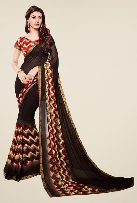 Triveni Brown Printed Faux Georgette Saree Triveni Brown Printed Faux Georgette Saree