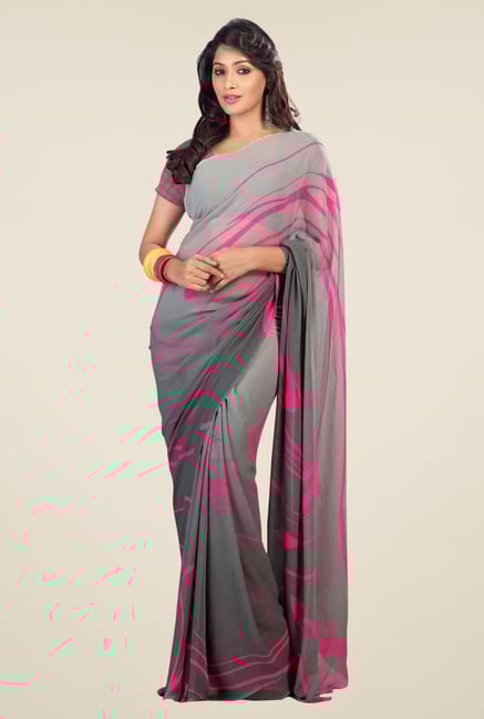 Triveni Grey Printed Faux Georgette Saree Triveni Grey Printed Faux Georgette Saree