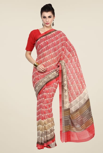Triveni Red Printed Faux Georgette Saree Triveni Red Printed Faux Georgette Saree