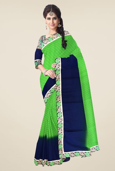 Triveni Green & Navy Printed Jacquard Saree Triveni Green & Navy Printed Jacquard Saree