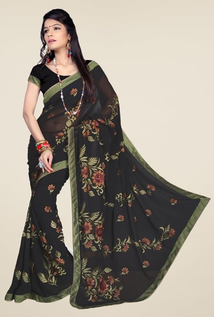 Triveni Black Printed Faux Georgette Saree Triveni Black Printed Faux Georgette Saree