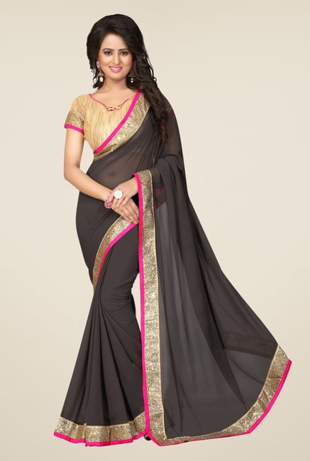 Triveni Charcoal Solid Faux Georgette Saree Triveni Charcoal Solid Faux Georgette Saree