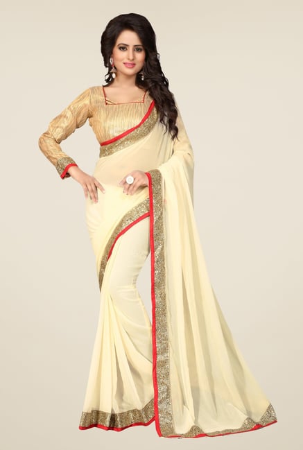 Triveni Beige Solid Faux Georgette Saree Triveni Beige Solid Faux Georgette Saree