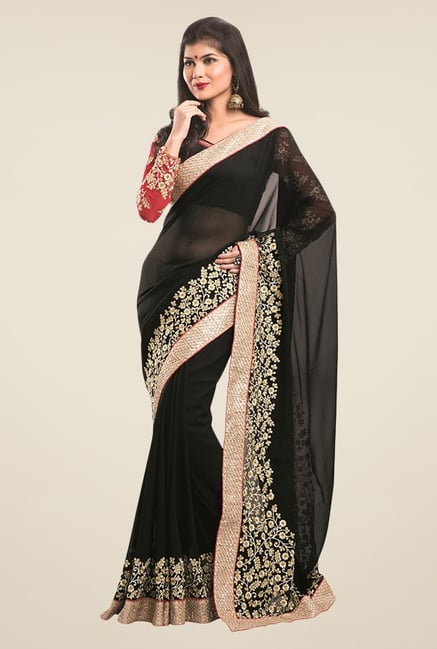 Triveni Black Embroidered Faux Georgette Saree Triveni Black Embroidered Faux Georgette Saree
