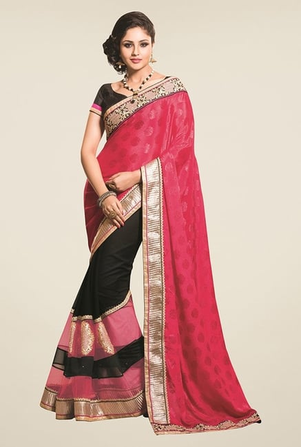 Triveni Black & Pink Embroidered Faux Georgette Saree Triveni Black & Pink Embroidered Faux Georgette Saree