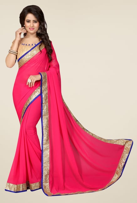 Triveni Magenta Solid Faux Georgette Saree Triveni Magenta Solid Faux Georgette Saree