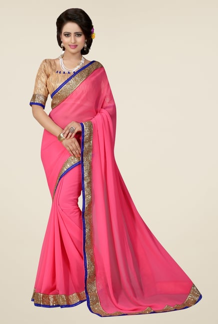 Triveni Pink Solid Faux Georgette Saree Triveni Pink Solid Faux Georgette Saree