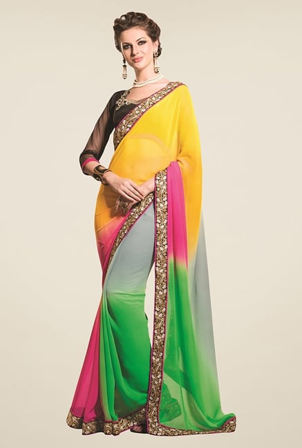 Triveni Multicolor Embroidered Chiffon Saree Triveni Multicolor Embroidered Chiffon Saree